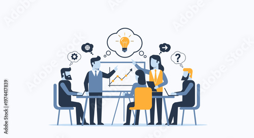 Flat Minimal Vector of Corporate Innovation Brainstorming Session Illustration