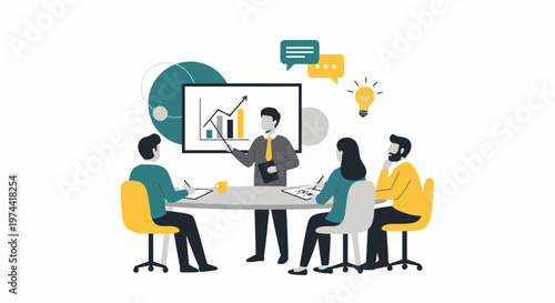 Flat Minimal Office Creative Meeting Illustration Vector Concept