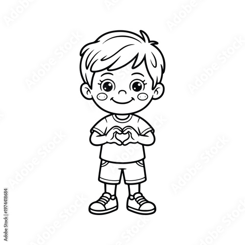 Happy Boy Isolated Coloring Page for Kids