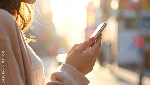 A person uses a slim, silver device with the sun setting behind them, creating a warm, golden glow. Only arms and device are visible