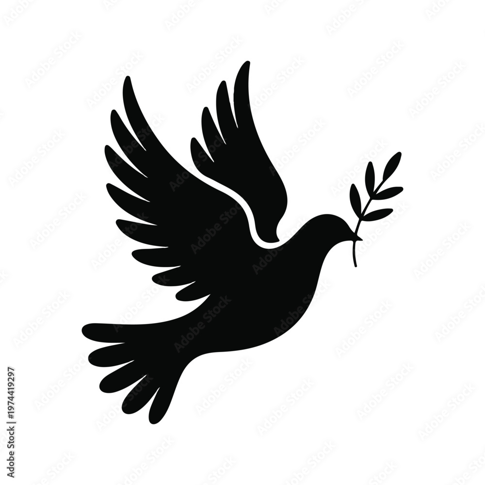 Fototapeta premium Black Dove with Olive Branch 