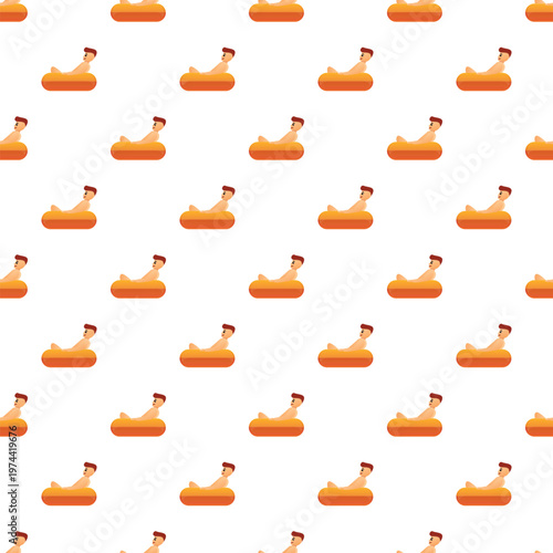 Man enjoying leisure time floating on an orange inflatable tube creating a seamless pattern