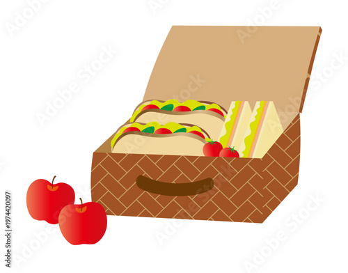 バスケットとサンドイッチ