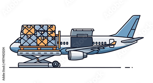 Cargo Plane Loading Packages for International Shipping and Delivery.