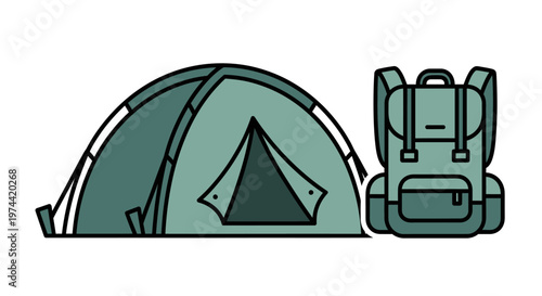 Camping Tent and Backpack Illustration for Outdoor Adventures.