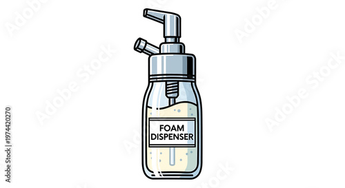 Clear Glass Foam Dispenser with White Foam Inside Isolated.