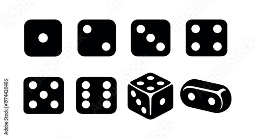 Black and white dice collection silhouette vector illustration of dice elements