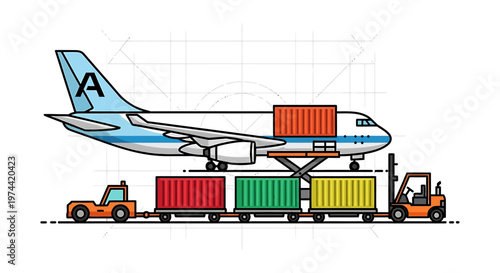 Cargo Airplane Loading Containers for Global Shipping and Logistics.