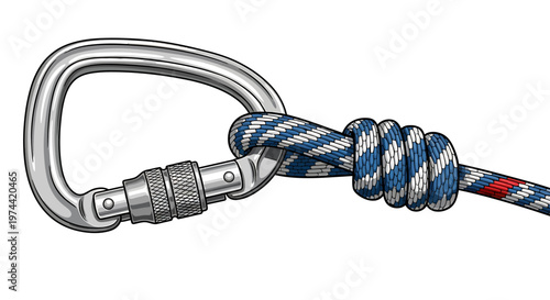 Close-up of a climbing carabiner with a secured rope.