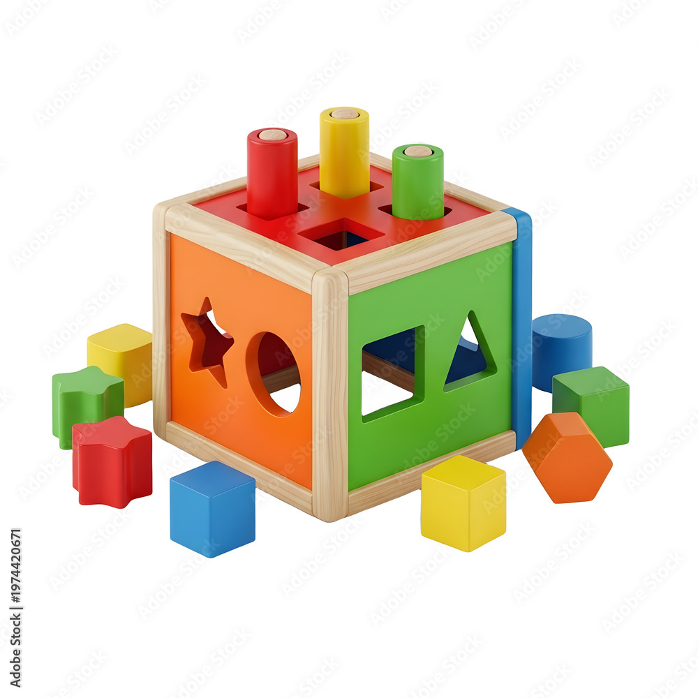 Naklejka premium Colorful shape sorting cube isolated on transparent background