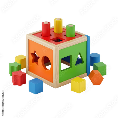 Colorful shape sorting cube isolated on transparent background
