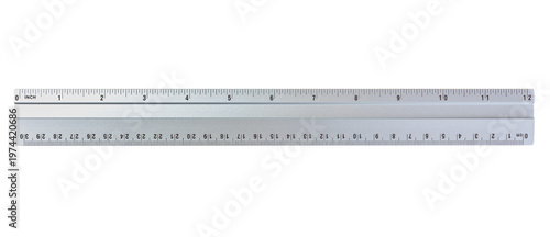 Φωτογραφία Aluminum ruler isolated on transparent background, metric and inch measuring too