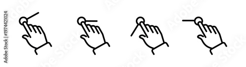 Hand gesture icons illustrating tap and swipe movements in minimalist black and white vector style