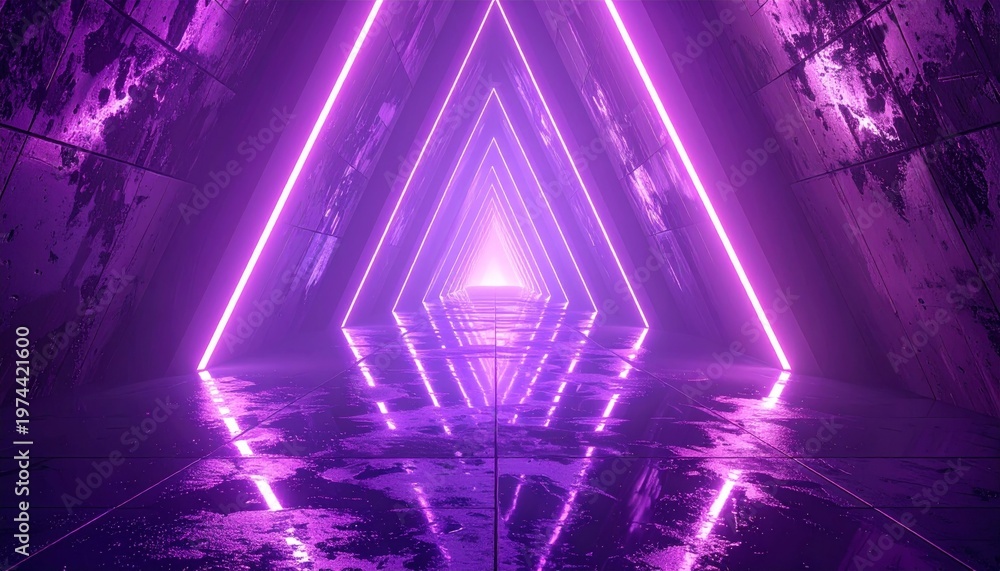 Fototapeta premium A bright purple stage spotlight glows with digital energy, creating a vibrant disco music backdrop for a night party illustration
