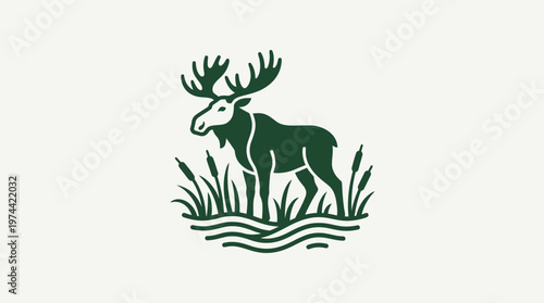 Elegant Vector Logo of a Moose in a Natural Landscape