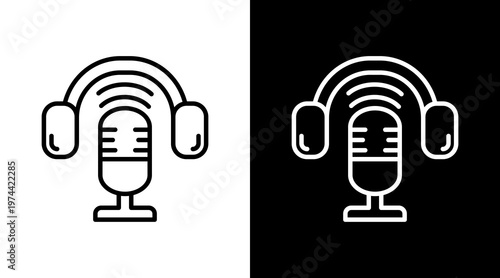 Podcasting White Icon Set Design