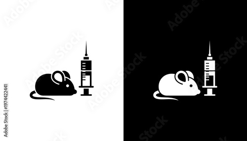 Black and white mouse with syringe.
