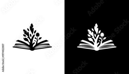 Book with sprouting plant logo design.