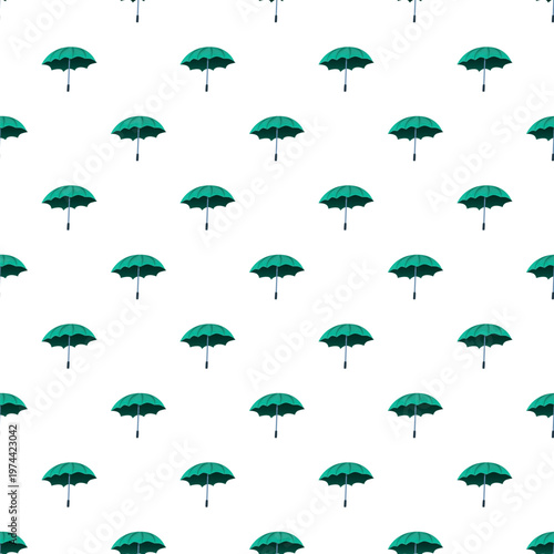 Green umbrellas forming a repeating pattern, symbolizing protection and weather