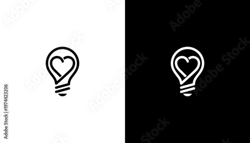 Heart Shape Light Bulb Icon.