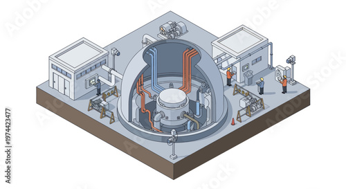 Isometric Cutaway View of a Nuclear Reactor Power Plant.