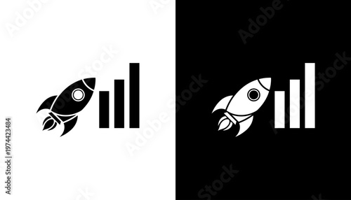 Rocket Ship Icon Launching Upwards Fast.