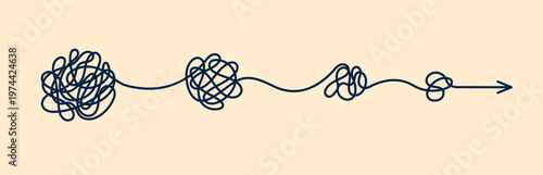 Simplify complex process to easy tasks and mind transform and psychology, line vector icon. Mind evolution, personal growth or business strategy and therapy process from complex to easy solution