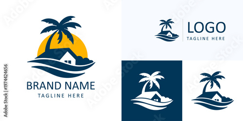 sunrise luxury waterfront house palm island logo design