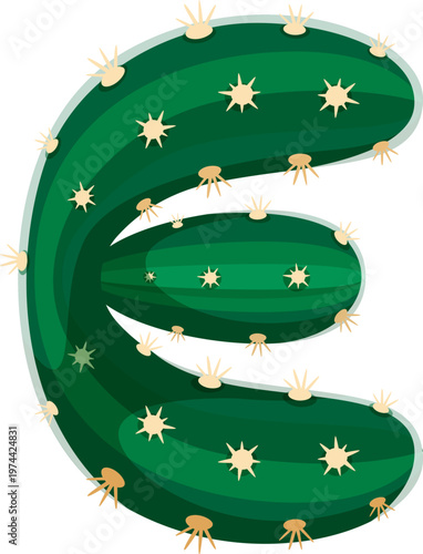 Cacti Mexican plant, cactus font cartoon letter E. Prickly succulent font letter, Mexican cacti cartoon type vector symbol. Desert cactus kids ABC typeface element or plant leaf typeset sign