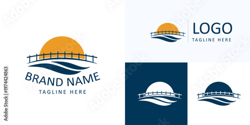 sunrise luxury waterfront bridge ocean wave logo design branding