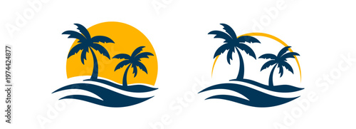 sunrise luxury waterfront island house palm wave logo design tropical resort branding