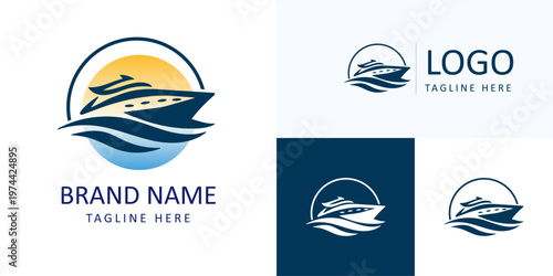 sunrise luxury waterfront yacht ocean wave logo design branding