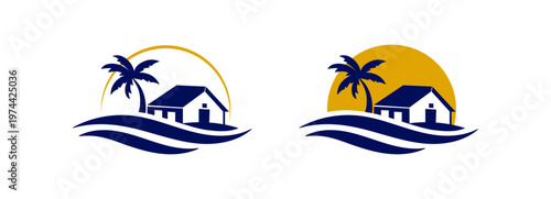 sunrise luxury waterfront house palm island wave logo tropical real estate branding