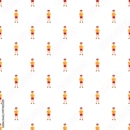 Repeating pattern showing cartoon boy characters standing on a white background