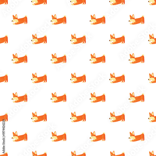 Orange and white cartoon corgis creating a playful repeating pattern on white background