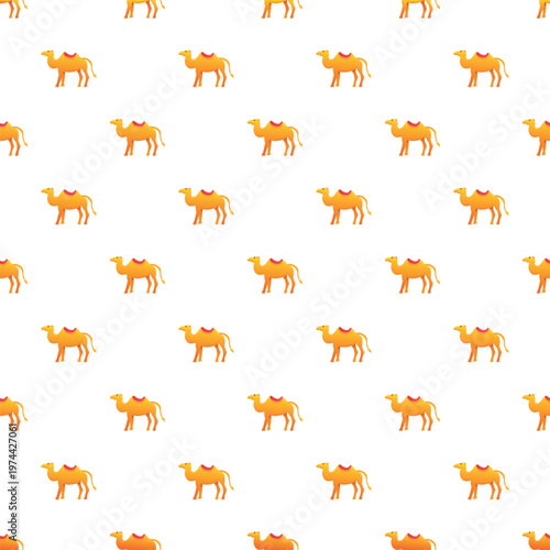 Orange dromedary camels repeating in an endless decorative illustration