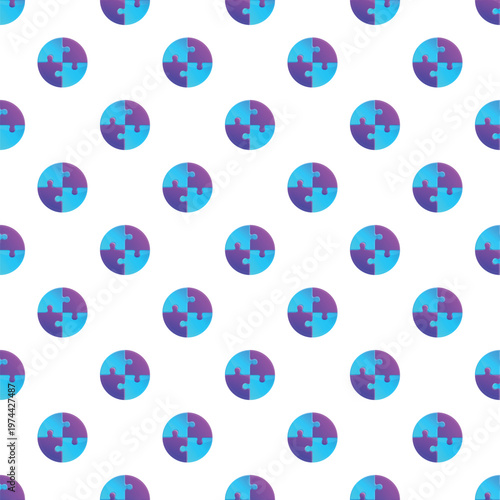 Seamless pattern developing a complete solution with connected round puzzle pieces