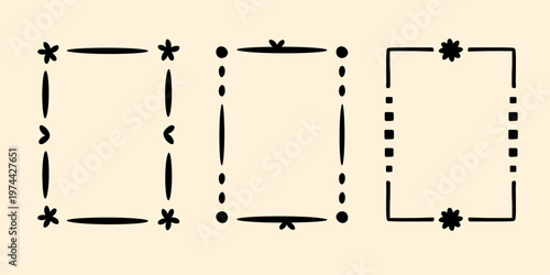 Rectangular doodle frame stamp set, hand-drawn original creative engagement monograms. Edgings cadres with graphic elements, design photo decoration greeting cadres. Isolated. Vector illustration