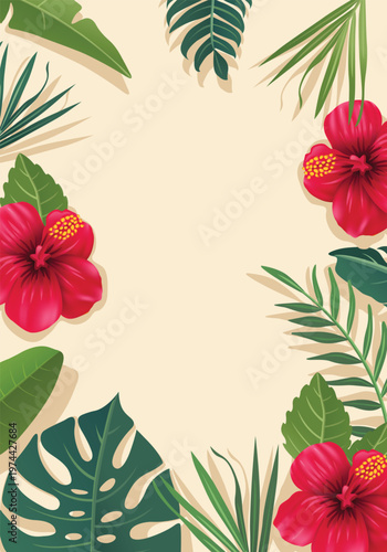Tropical Summer Design Background.Vector stock  illustration, Canvas art for wallpaper, wall arts, prints, fabric, pattern and packaging.