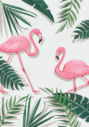Tropical Summer Design Background.Vector stock  illustration. Canvas art for wallpaper, wall arts, prints, fabric, pattern and packaging.