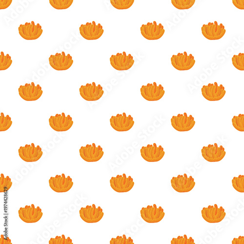 Orange underwater coral life forms a repeating seamless pattern on a white background