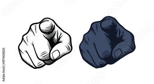 Two hands pointing directly at the viewer, one in black and white and the other in dark blue, symbolizing choice