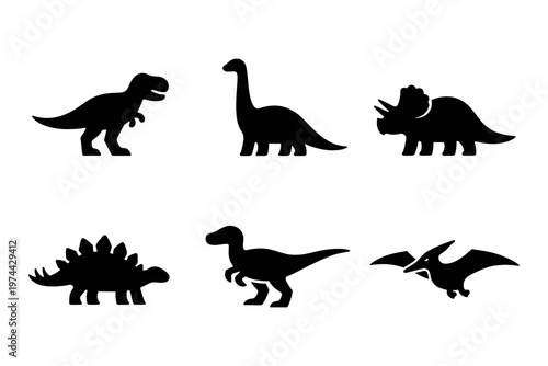 Dinosaur icon set simple black silhouette flat vector illustration