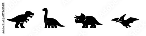 Dinosaur icon set simple black silhouette flat vector illustration