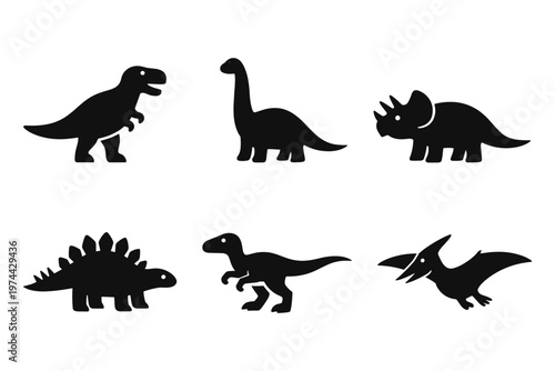 Dinosaur icon set simple black silhouette flat vector illustration