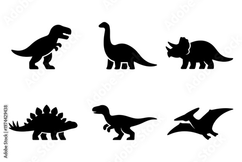 Dinosaur icon set simple black silhouette flat vector illustration