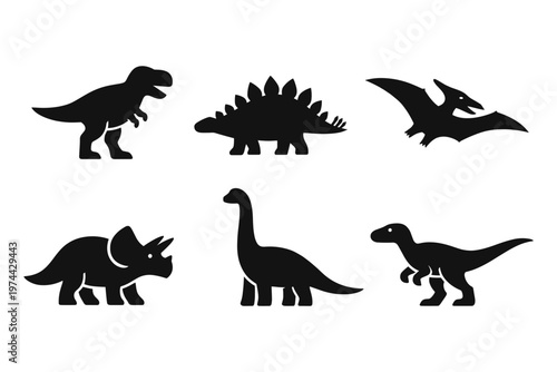 Dinosaur icon set simple black silhouette flat vector illustration