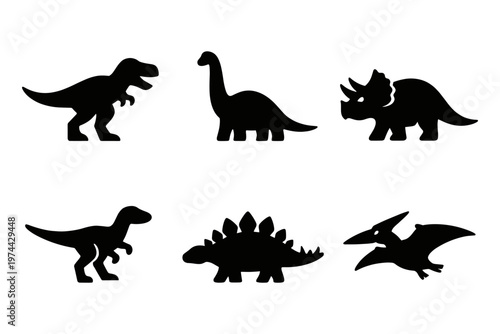 Dinosaur icon set simple black silhouette flat vector illustration