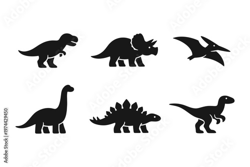 Dinosaur icon set simple black silhouette flat vector illustration