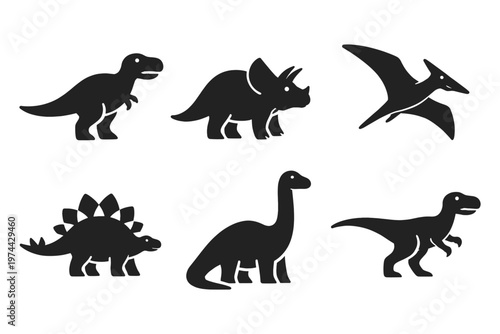 Dinosaur icon set simple black silhouette flat vector illustration